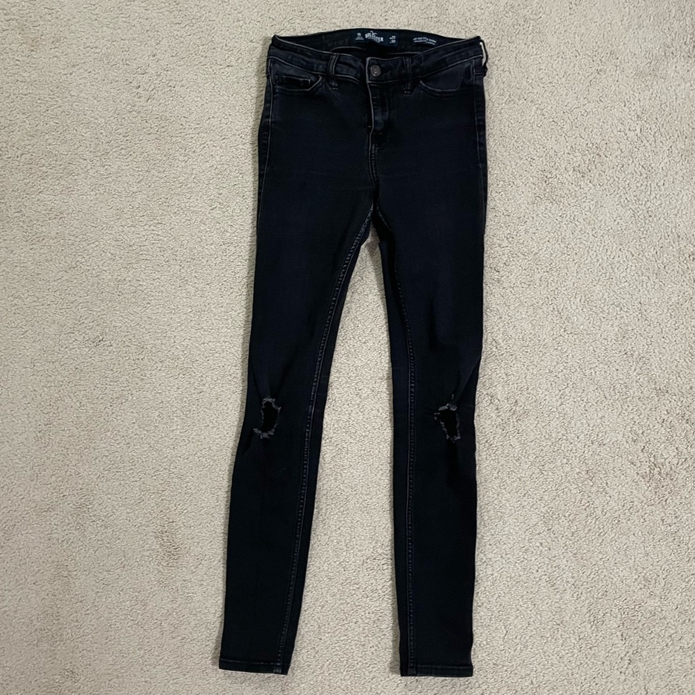 Hollister Black Mid-Rise Super Skinny Ripped Jeans